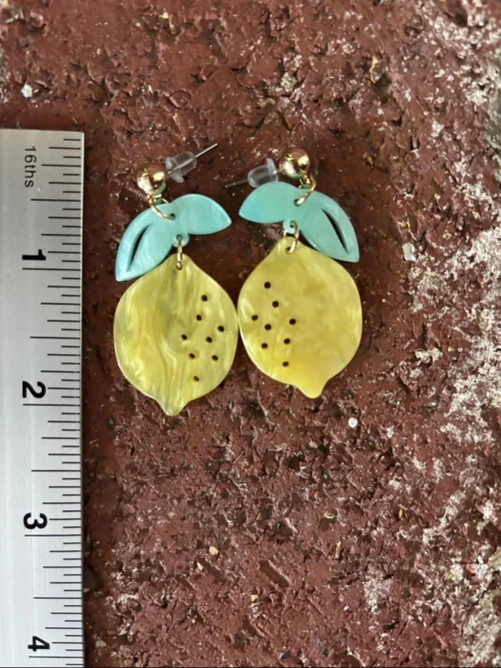 Yellow Lemon Drop Earrings with Mint Leaves - Spring Summer Jewelry